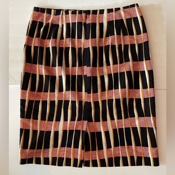 Ann Taylor Factory Skirt Size 6 Black Orange Red Vertical Geo Pattern Lined - Picture 2 of 5